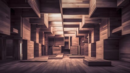 Empty abstract urban wooden room interior