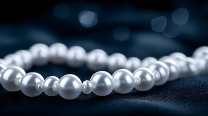 Elegant white pearl necklace elegantly displayed on a luxurious velvet background, capturing timeless beauty.