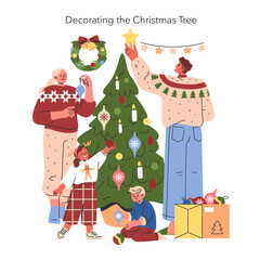 Obraz premium Christmas Family. Flat Vector Illustration