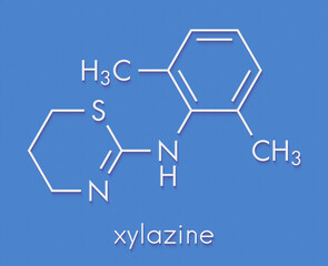 Xylazine veterinary drug molecule. Skeletal formula.
