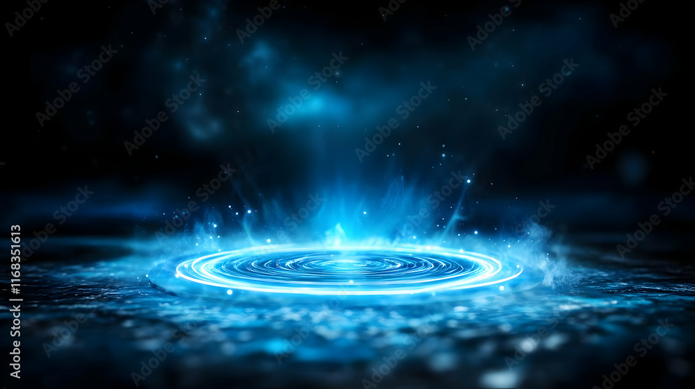 Canvas Prints futuristic blue light effect creating a mesmerizing ripple in a dark environment, evoking a sense of