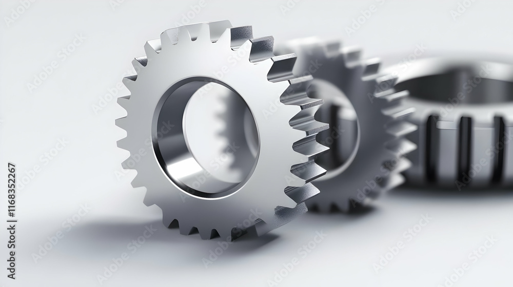 Poster close-up of metallic gears showcasing precision engineering and mechanical design in a modern indust