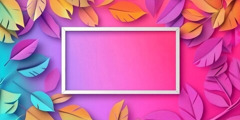 Colorful paper leaves frame on gradient background. (1)