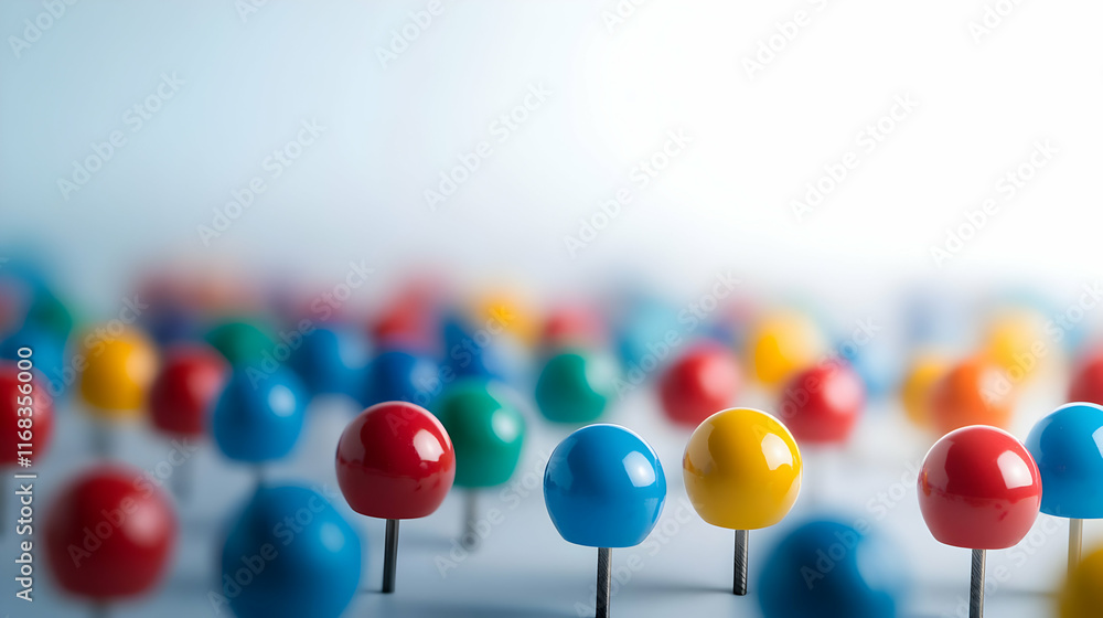 Poster colorful pins create a vibrant, abstract background emphasizing creativity and connectivity in visua