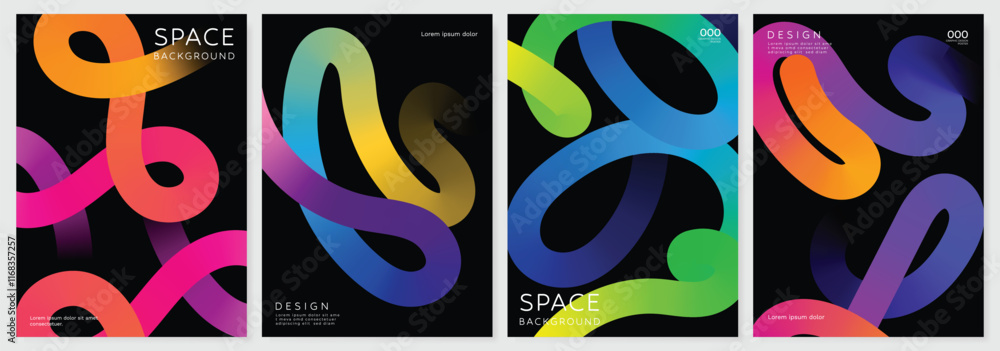 Wall mural abstract gradient line card template design vector set. creative concept modern art design with dyna