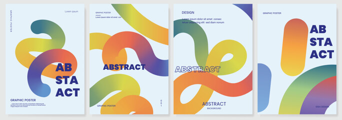 Abstract gradient line card template design vector set. Creative concept modern art design with dynamic colorful line shapes with overlay effect. Illustration for celebration, branding, ads. 