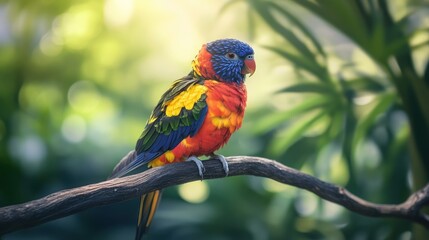 Obraz premium Colorful parrot perched on branch.