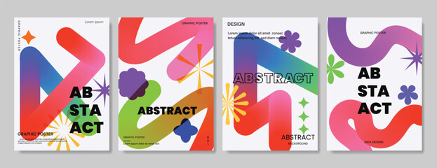 Abstract gradient line card template design vector set. Creative concept modern art design with dynamic colorful line shapes with overlay effect. Illustration for celebration, branding, ads. 