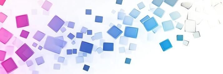 Abstract colorful square shapes floating on white background.