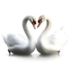 Fototapeta premium Loving Pair of Elegant White Swans Forming a Heart Shape on White Background