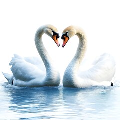 Fototapeta premium Pair of Elegant White Swans Forming a Heart on Serene Waterscape