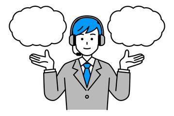 二つの選択肢を提案するヘッドセットをつけたオペレーターの男性