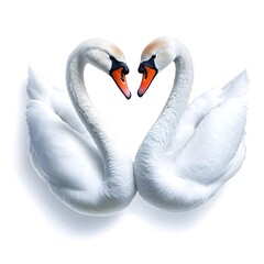 Fototapeta premium Elegant Swans Forming a Loving Heart Shape on White Background