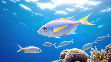 Fototapeta premium Vibrant underwater scene featuring colorful fish and coral.