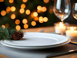 Elegant dinner table setting with candles and festive decor, perfect for holiday gatherings and special occasions.