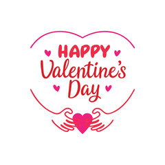 Happy Valentines Day Lettering Vector with Holding Hands Element