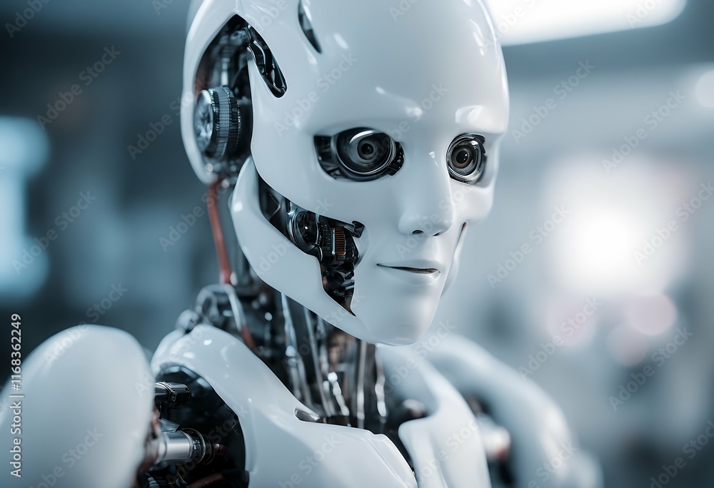Poster intelligence interface humanoid artificial creating white