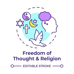 Religion freedom and thought multi color concept icon. Personal faith, worship. Round shape line illustration. Abstract idea. Graphic design. Easy to use in infographic, presentation