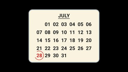 28 July Calendar Date Animation