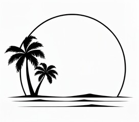 Tropical Sunset Silhouette with Palm Trees and Ocean Horizon