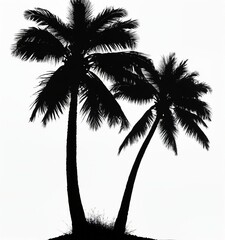 Tropical Palm Tree Silhouette on White Background