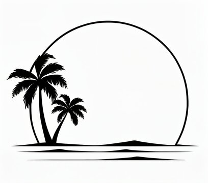 Tropical Sunset Silhouette with Palm Trees and Ocean Horizon
