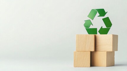 ESG on Wooden Cubes Next to Globe and Recycling Symbol in Eco-Friendly Workspace