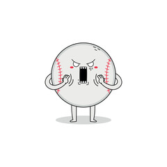 Cute baseball ball cartoon character shocked expression doodle