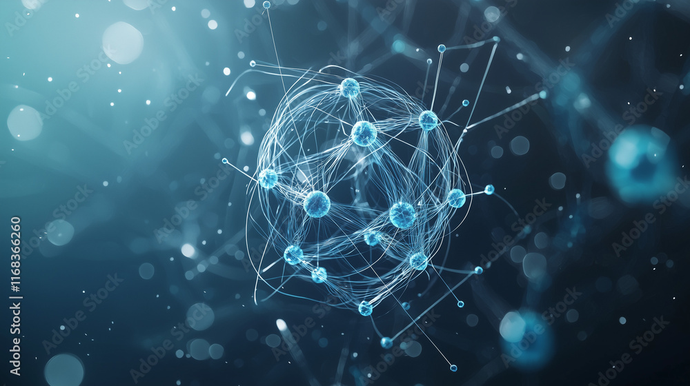 Poster global network connection: abstract digital sphere glowing with interconnected nodes, representing g