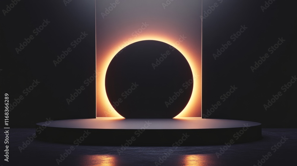 Poster a blank studio setup with a black gradient backdrop and abstract light accents, emphasizing a clean,