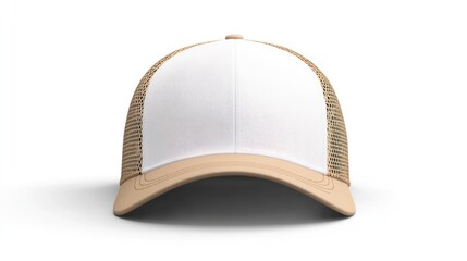 White and beige trucker cap.