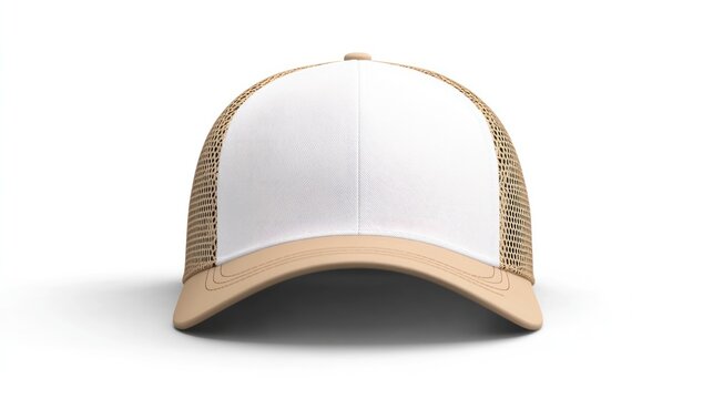 White and beige trucker cap.