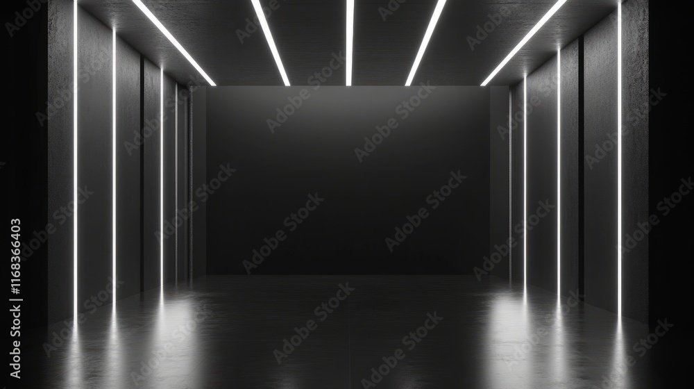 Poster a blank studio setup with a black gradient backdrop and abstract light accents, emphasizing a clean,