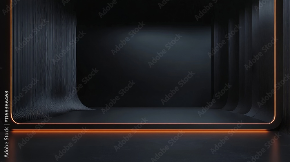 Poster a blank studio setup with a black gradient backdrop and dramatic abstract lighting, creating a moder