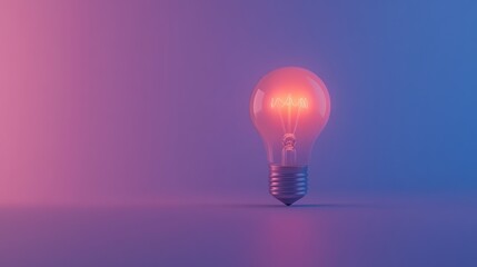 Glowing lightbulb on purple background.