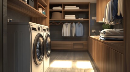 Modern laundry room interior.