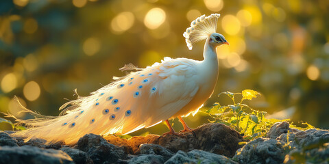 A beautiful white peacock with its feathers