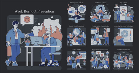 Work Burnout Prevention. Flat Vector Illustration
