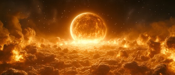 Obraz premium Fiery moon over burning cloudscape.