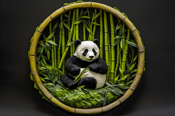 Fototapeta premium Tranquil Panda Dining: A Peaceful Scene of Harmony Within a Circular Frame