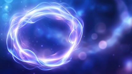 Obraz premium Abstract neon energy ring with vibrant glowing light swirls and cosmic bokeh background