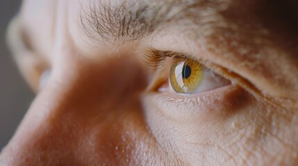 Naklejka premium Close-up of a Caucasian male's green eye with detailed eyelashes and brow