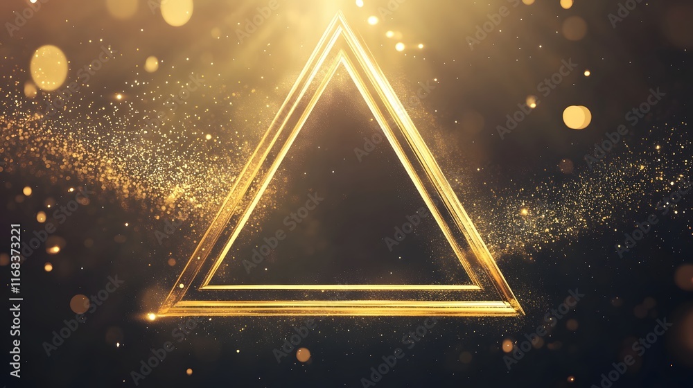Poster golden triangle frame with sparkling dust background