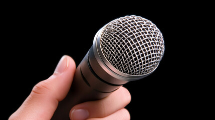 Close-up of hand holding microphone.
