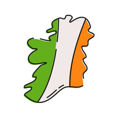 Ireland Map with The Irish tricolor flag green Illustration, white Illustration, orange on a pole Illustration, representing Irish heritage.