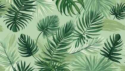 Lush Green Tropical Palm Leaves Pattern Design