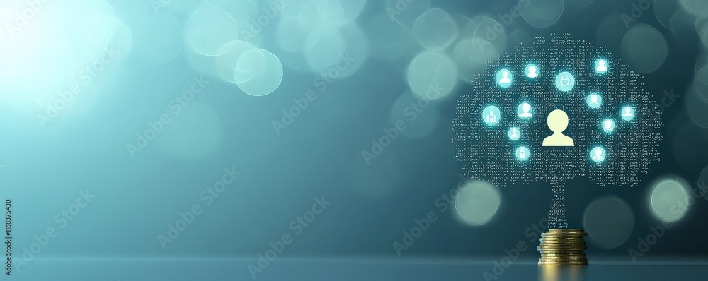 Poster life insurance trust concept. a digital tree representing connections and networks, illuminated by g