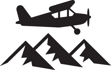airplane on a mountain, Small plane icon silhouette vector style