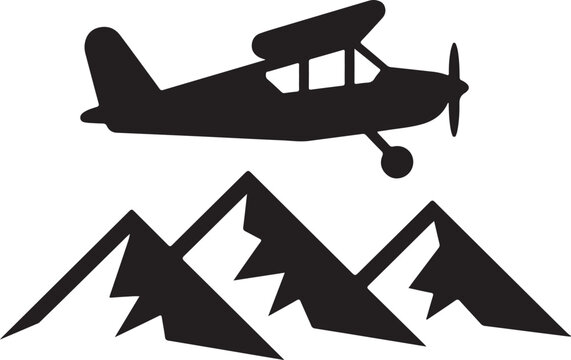 airplane on a mountain, Small plane icon silhouette vector style