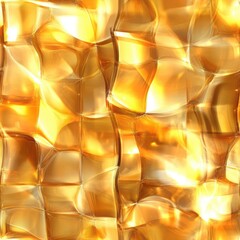 A shimmering, golden abstract texture with wavy, glass-like patterns reflecting light in a warm, luminous display. seamless pattern